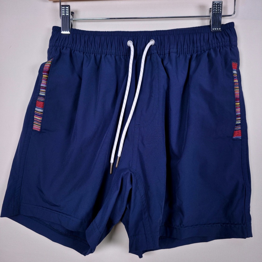 Wowie Woven Trim Active Shorts Mens S Navy Blue Drawstring Elastic Waist